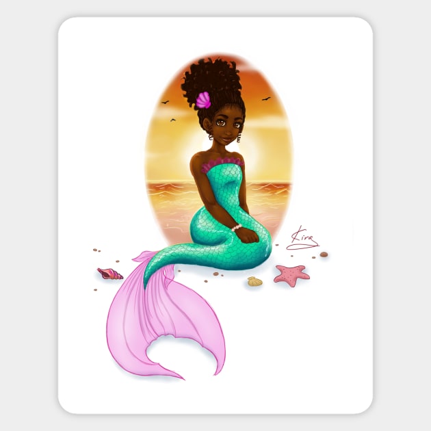 Little Black Girl Mermaid| Black Fantasy Art Sticker by kiraJ